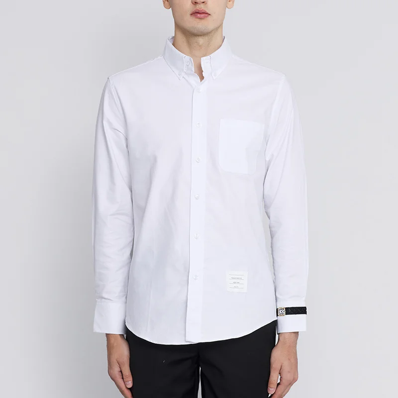 

THOM TB 2023 Fashion Brand Shirts Men Slim White Long Sleeve Casual Shirt Cuff Watch Embroidery Oxford Formal Men's Clothing