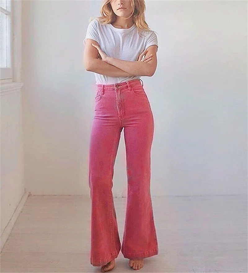 

New Pink slim corduroy flared pants women trousers Vintage corduroy pants women casual skinny pants harajuku high waist pants
