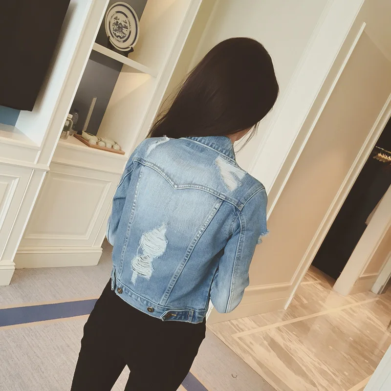 Женская джинсовая куртка Корейская версия короткая из денима с длинным рукавом