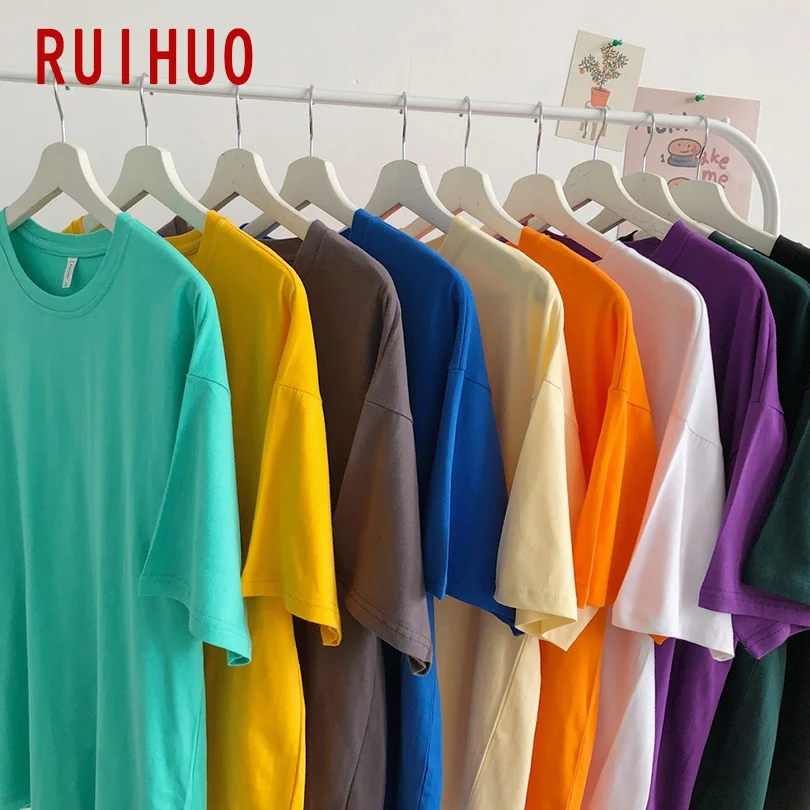 

Новинка 2022, летняя хлопковая Однотонная футболка RUIHUO с коротким рукавом, мужская модель, модная мужская забавная футболка, мужская модель