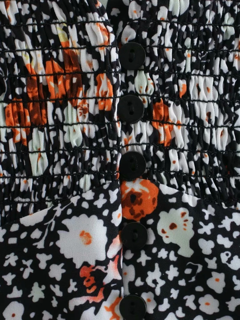 

Women Vintage Floral A-line Midi Dress Spring V neck High Waist Elegant Vacation Beach Long Sleeve Dress NX2114