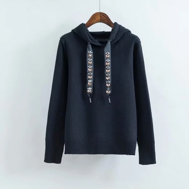 TMODA 2021 Женские С капюшоном Толстовки с длинными рукавами украшенными бусами