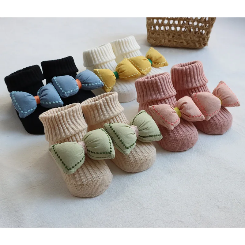 5Pairs/lot 0-3 Yrs old mesh children's boat socks girls boys toddlers combed cotton newborn socks large bow decoration baby sock