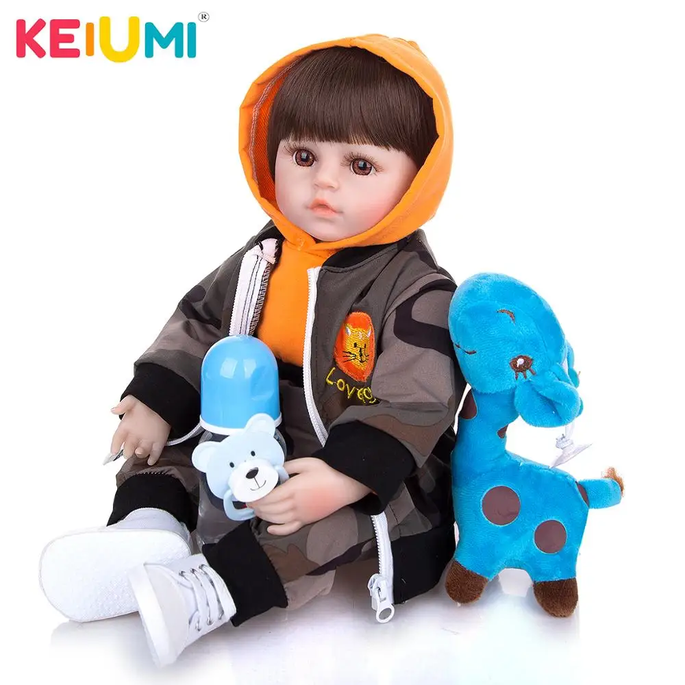 KEIUMI New Fashion 18 Inch Soft Silicone Reborn Baby Dolls Boneca Bebe Toys Cloth Body Birthday Gift Surprises | Игрушки и хобби