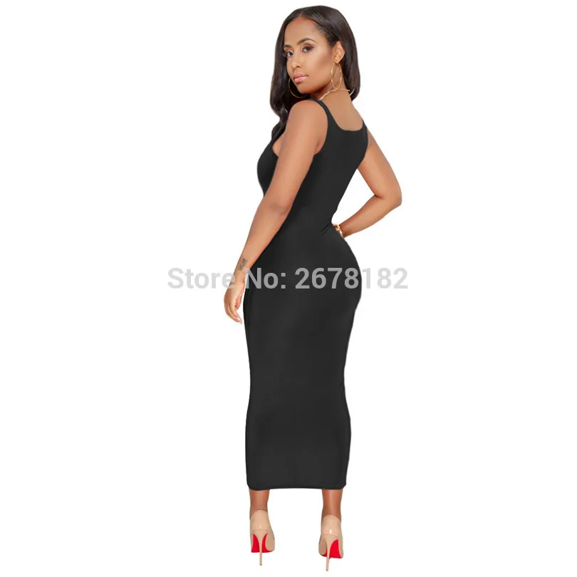 Сексуальное облегающее женское платье однотонное тонкое длинное на бретелях