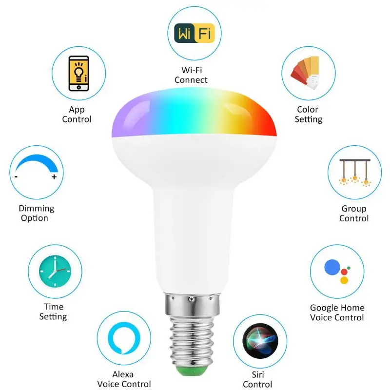 

Умсветильник лампа с Wi-Fi, 7 Вт, 85-265 в, RGB + CW
