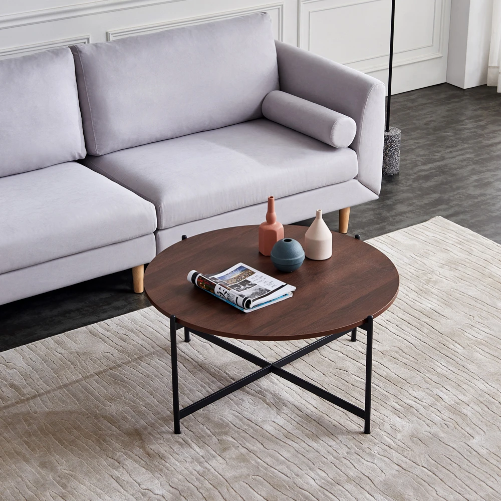 

Modern Round Coffee Table Living Room Corner Table Bedroom Tea Table Golden Color Frame With Marble Pattern Wood Tops 36x18''