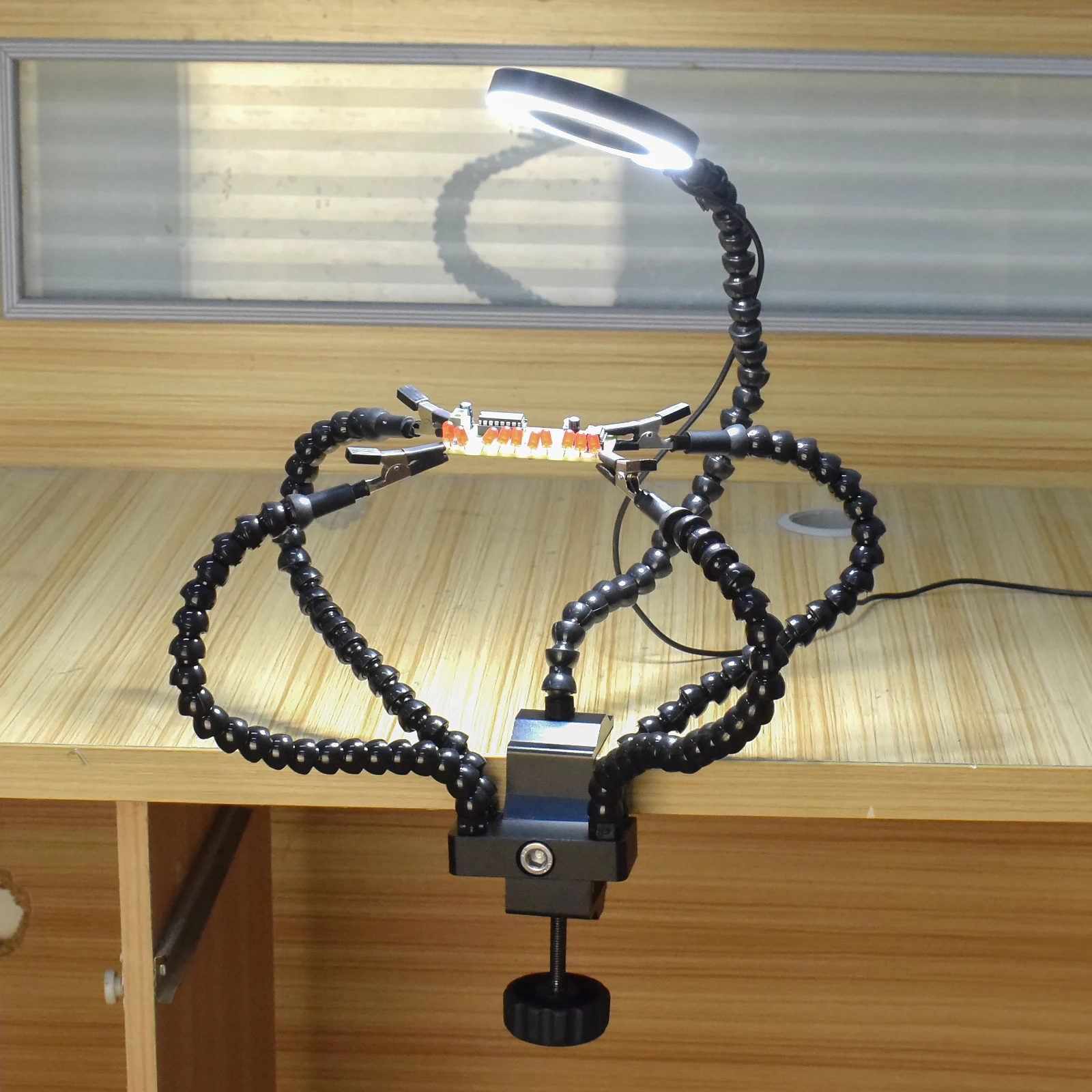 

NEWACALOX Welding Third Hand with 3X LED Magnifying Glass Desk Clamp Soldering Lamp Illuminated Magnifier PCB Holder Repair Tool