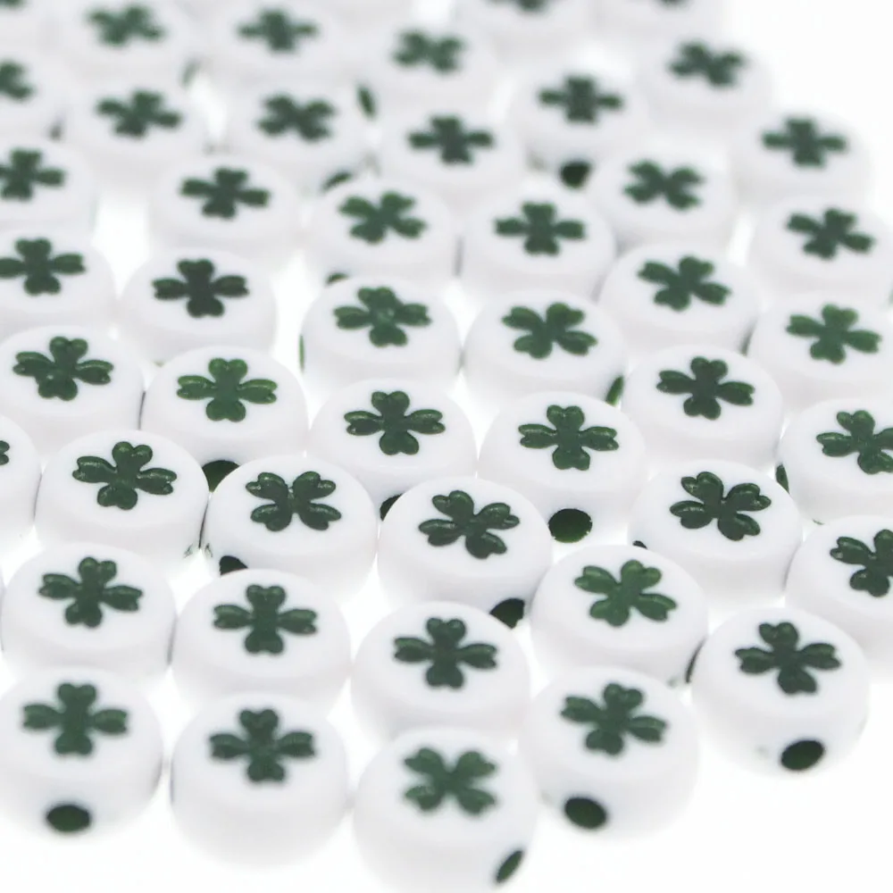 

CHONGAI 200Pcs Round Acrylic Lucky Clover Beads For Jewelry Making Kid DIY Material Loose Spacer 4*7mm