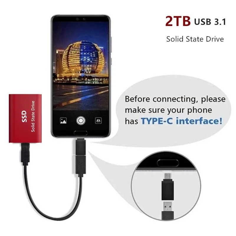 Внешний жесткий диск 1 8 дюйма USB 3.0 Тип C внешний 500 Гб ТБ 2 4 для ноутбуков и