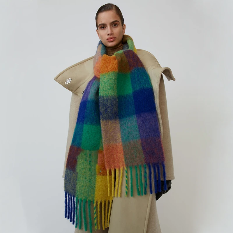 Новинка 2019 модный шарф в радужную клетку европейский и американский стиль хит