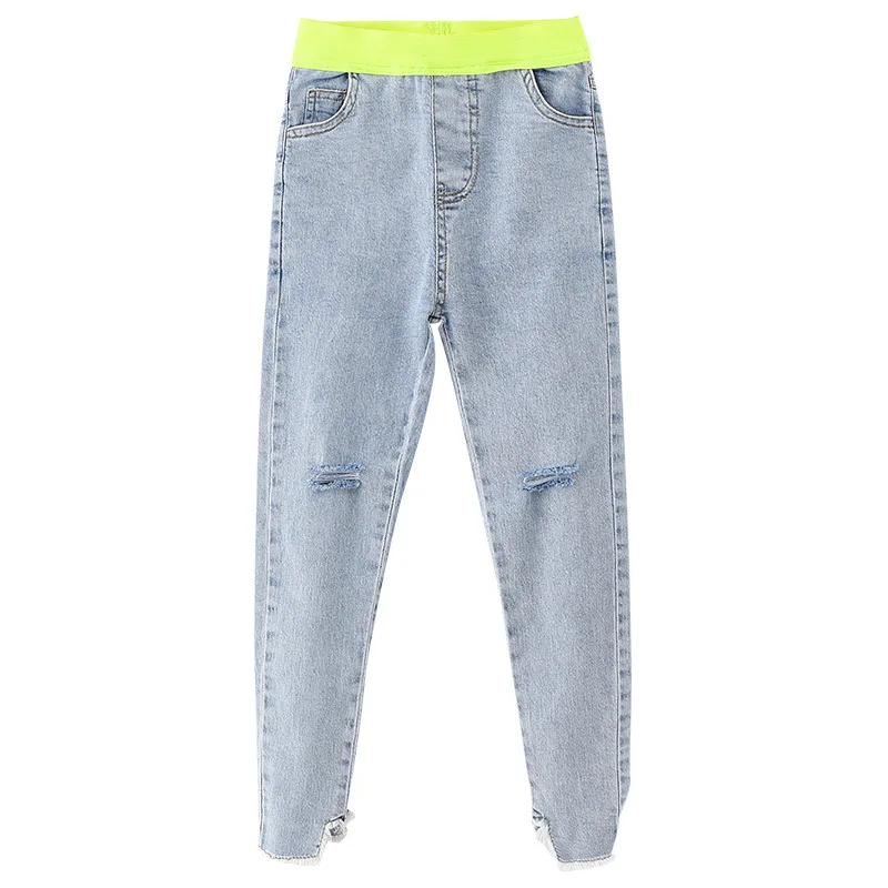 

Girls trousers new during the spring and autumn 2021 cuhk children children fall clothing hole in western style jeans trouser