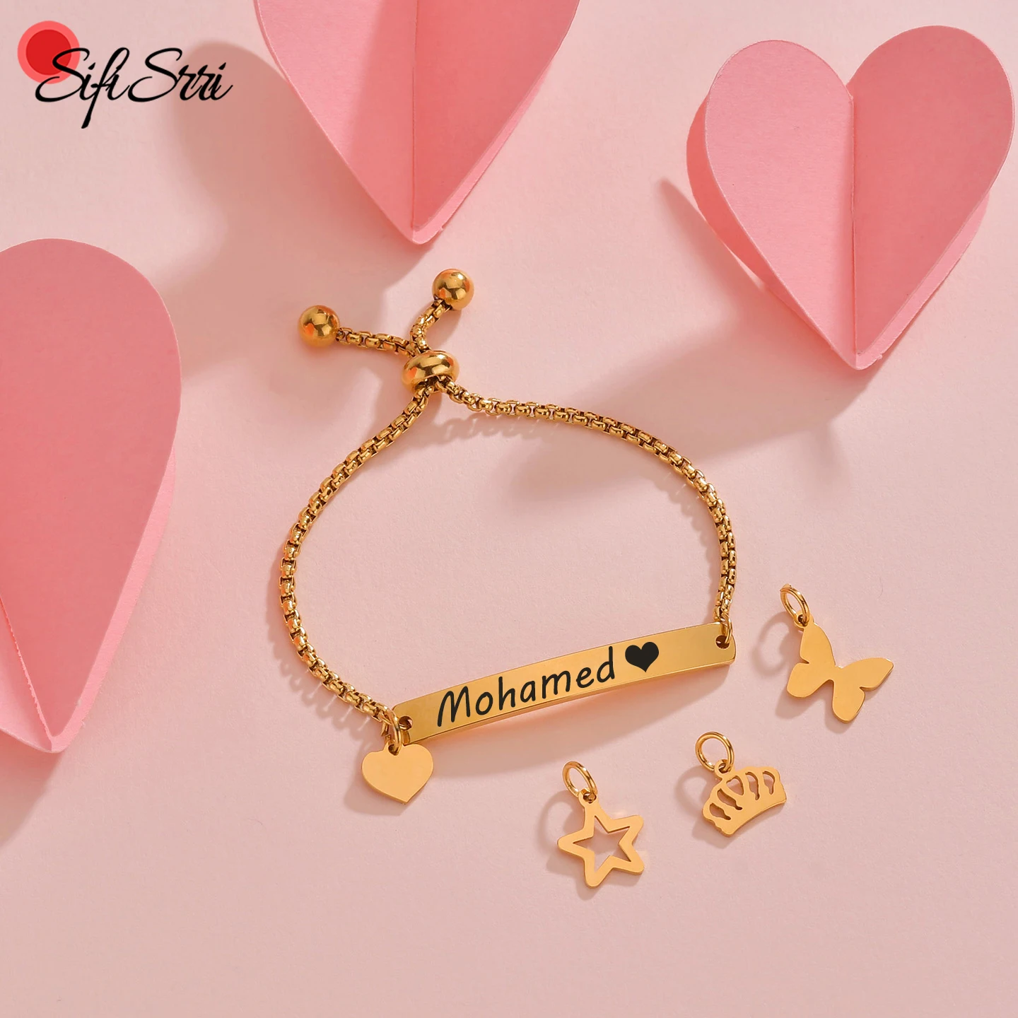 Sifisrri Personalized Butterfly Engrave Baby Men Name Bracelets Stainless Steel Adjustable For Boys Girls Christmas Jewelry Gift