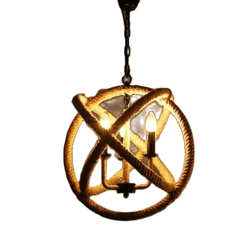 3 Arms E14 AC110-120V Hanging Hemp Rope Ball-Shaped Pendant Light Vintage Retro Country Style | Освещение