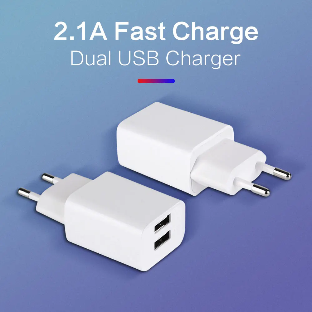

5V 2.1a Dual USB Charger for iPhone 12 Xiaomi Mobile Phone Adapter Fast Charging Quick Charge with EU plug for Huawei Samsung