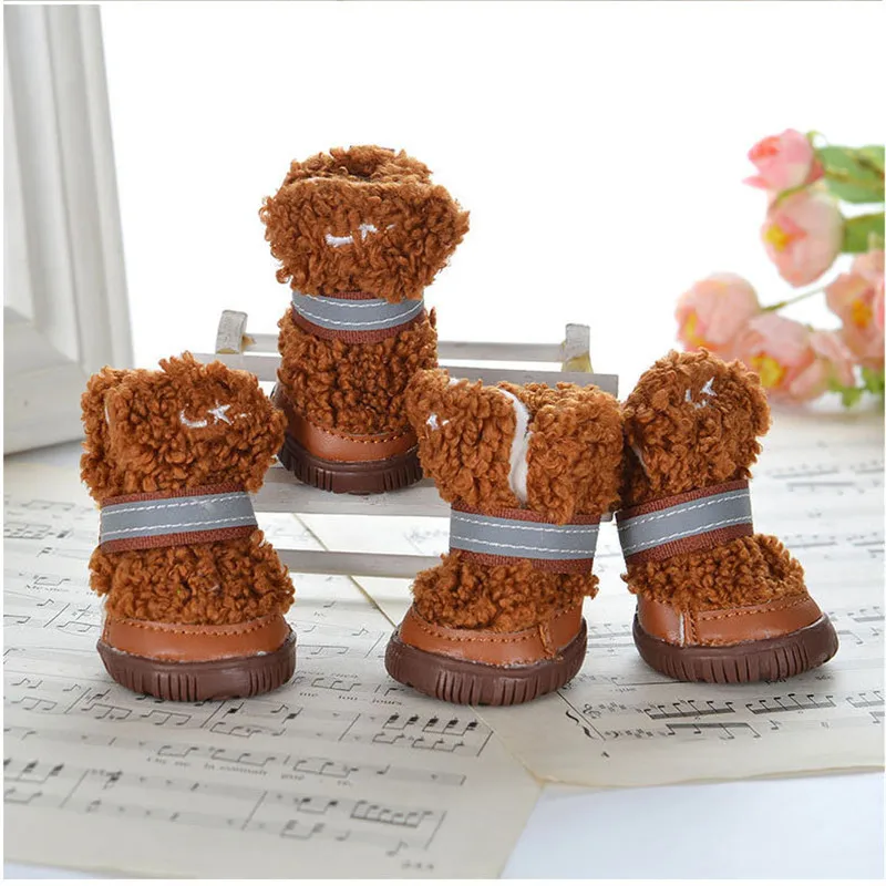 Теплая зимняя обувь для собак и кошек Нескользящие снежные ботинки чихуахуа Shih Tzu