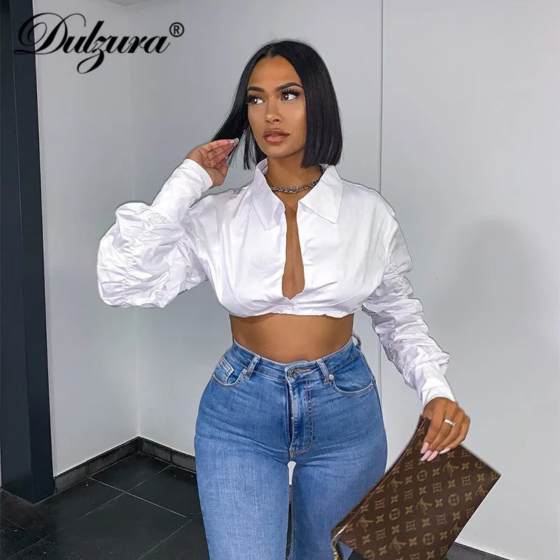 Женский укороченный топ Dulzura однотонная блузка с рукавами фонариками на одной