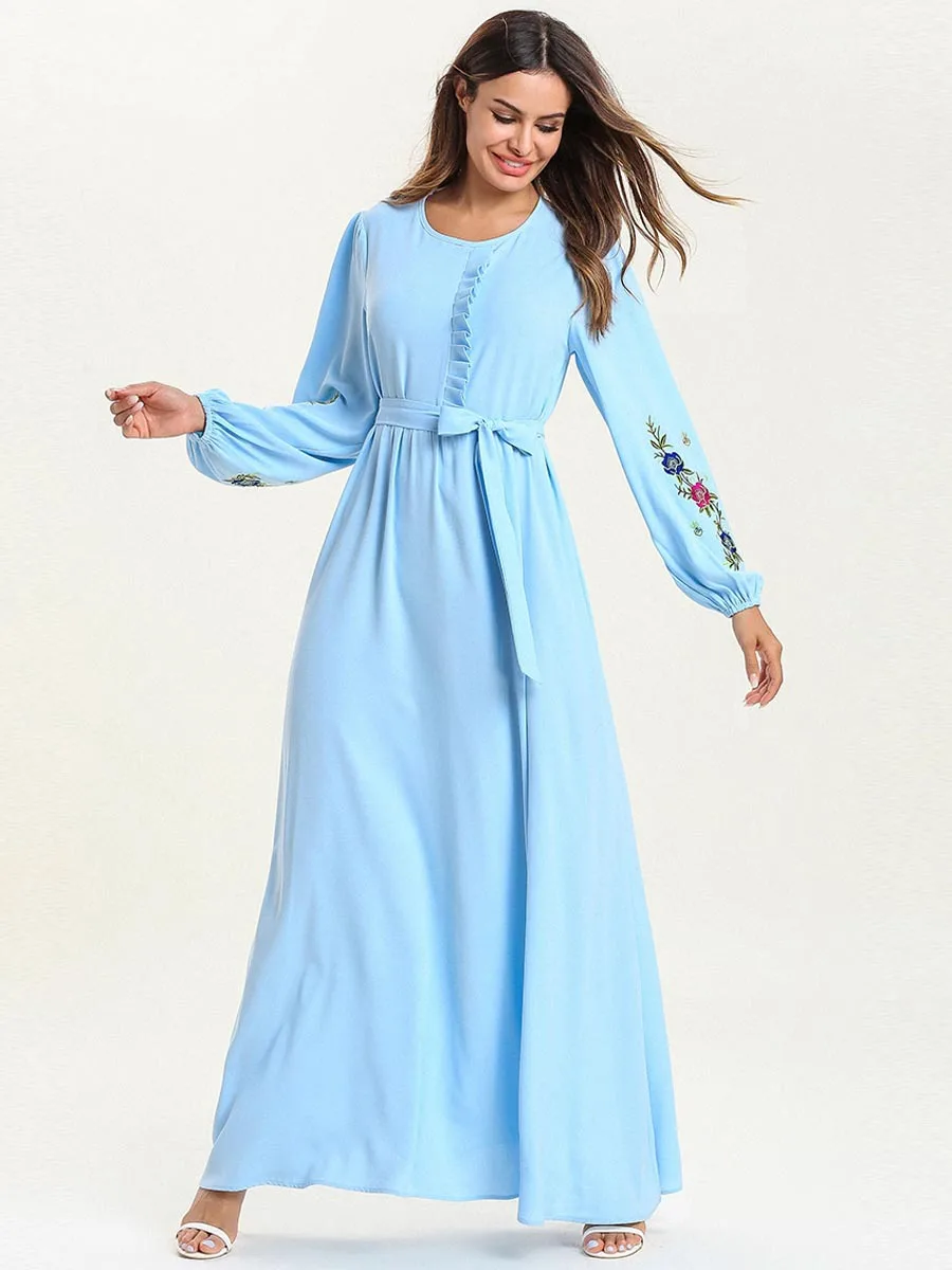 Мусульманская абайя женское хиджаб платье этнический цветок со шнуровкой