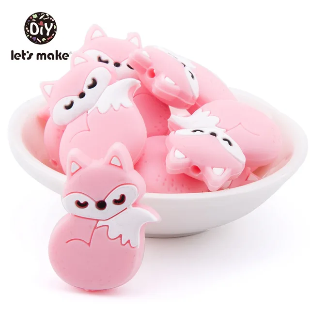 pink Силиконовые Бусины, 3 шт, животные, Мультяшные формы, BPA бесплатно, силиконовые бусины для детей, качество еды, Прорезыватель для зубов, крошечные стержни, Детские Прорезыватели - Цвет: pink