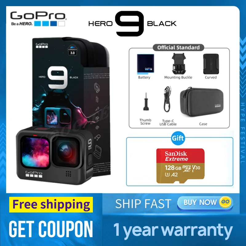 

GoPro HERO 9 черная подводная Экшн-камера 4K 5K с цветным передним экраном Спортивная камера 20 Мп фотографии прямая трансляция pk gopro hero 10