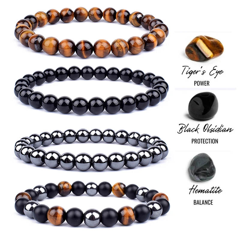 Natural Tiger Eye Obsidian Hematite Beads Bracelets Men for Magnetic Multi-layer Health Protection Women Jewelry Pulsera Hombre