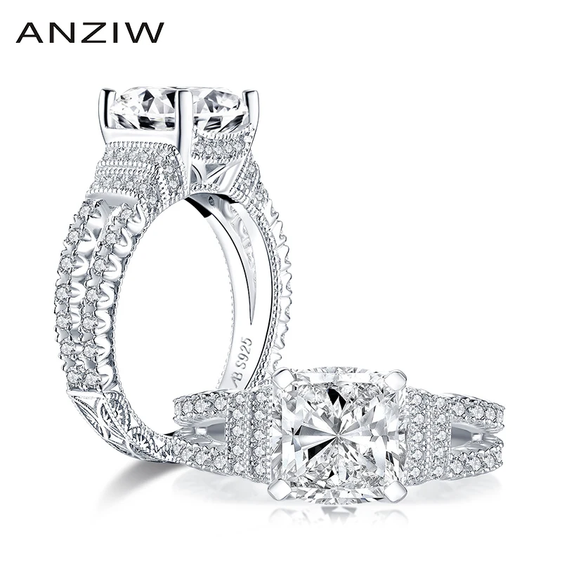 ANZIW модные 925 стерлингового серебра 3.0ct Подушка Cut Обручальное кольцо с