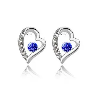 

2019 Women's 100% 925 Sterling Silver Stud Earrings / Earrings Heart Blue Fine Jewelry Bride Christmas Gif E0163
