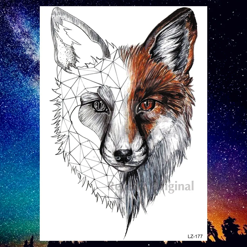 DIY Geometric Wolf Temporary Tattoos For Women Men Body Art Arm Tattoos Sticker Realistic Fake Dreamcatcher Coyote Flower Tatoos