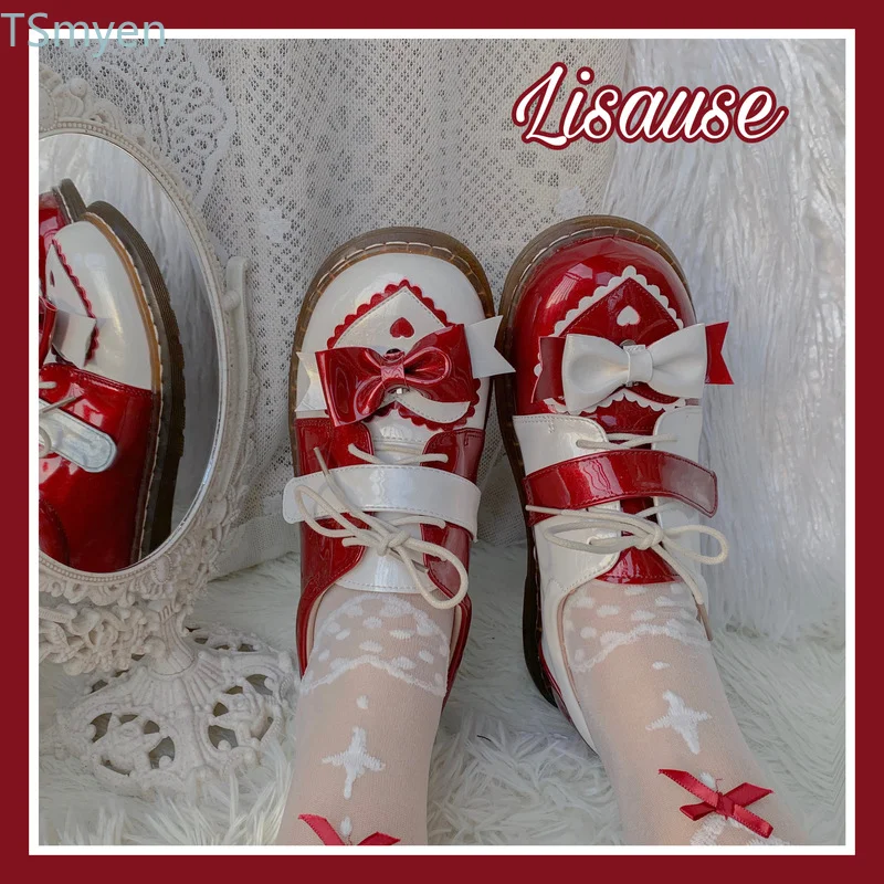 

Riginal Cute Girls Lolita Shoe Vintage Round Head Party Women Prom Shoe Sweet Butterfly Knot Patchwork Preppy Style Kawaii Shoe