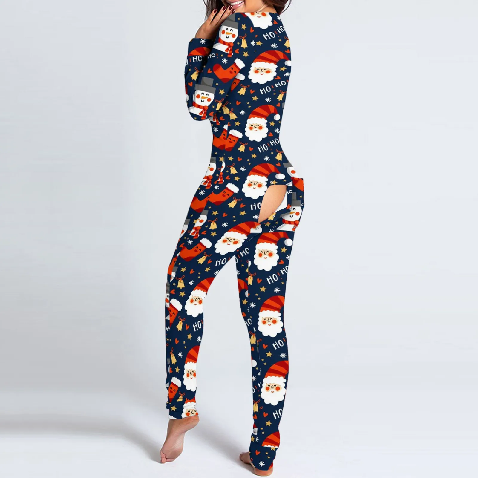 Рождественские комбинезоны с принтом сексуальный комбинезон открытым шаговым