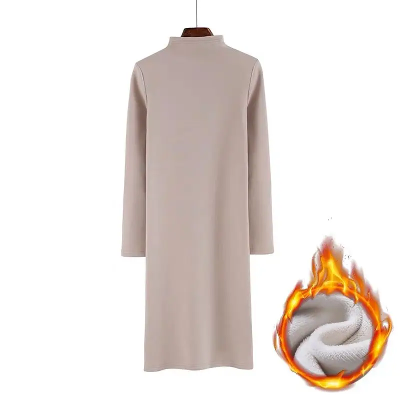 Женское винтажное флисовое платье вязаное бархатное с высоким воротником