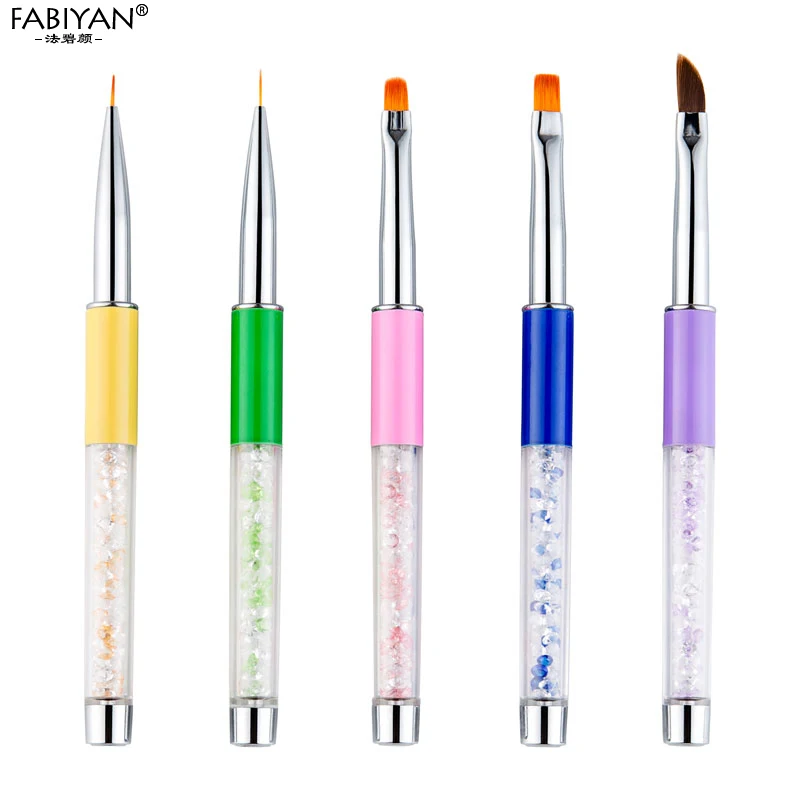 Ручка для дизайна ногтей кисти со стразами акриловая подводка Плоская Круглая