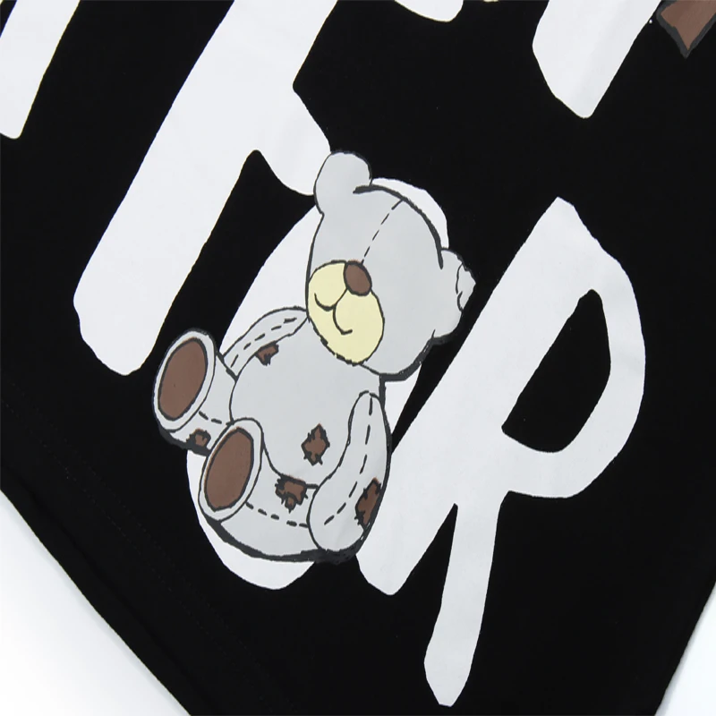 

ELKMU Hip Hop Streetwear Tshirt Funny Bear Letter Printed T-Shirt Loose Short Sleeve Tops Tees 2021 Men Summer Shirt HE650
