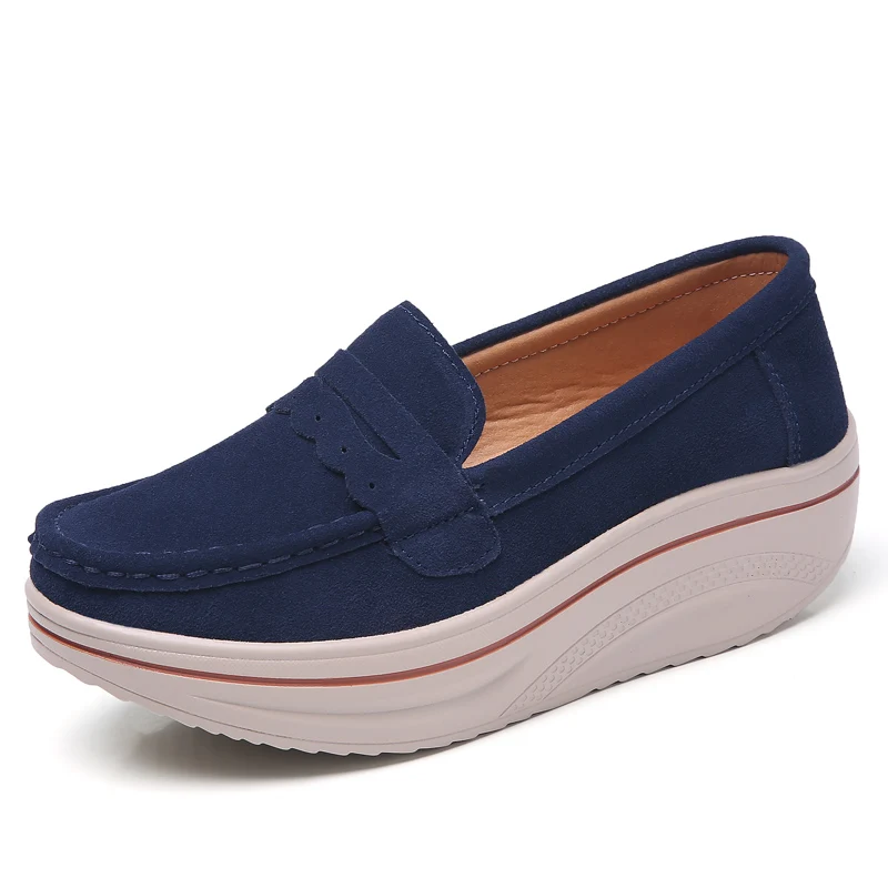3038navy blue Г., весенняя женская обувь на плоской подошве обувь на платформе с толстой мягкой подошвой женские кроссовки, повседневная обувь на плоской подошве без шнуровки, женские замшевые лоферы, мокасины - Цвет: 3038navy blue