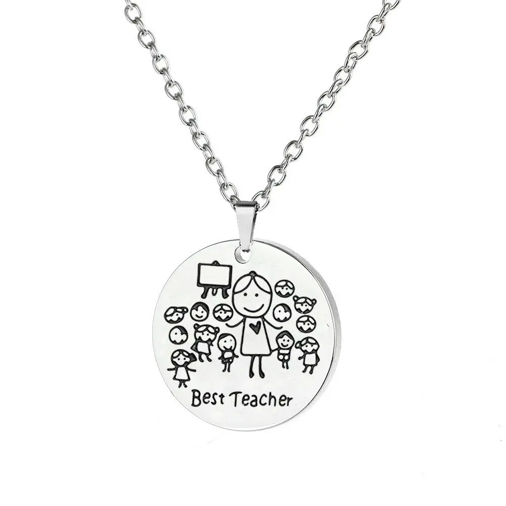 Best Teacher Семья любовь мама папа сын дочь ожерелье s подарки из нержавеющей стали подвески для мальчиков и девочек матери отцы ожерелье для детей Дети - Окраска металла: Best Teacher