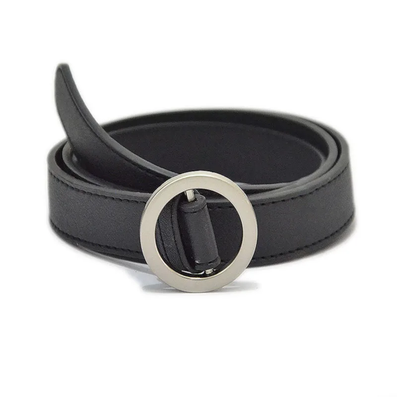 

Women Round Pu Belt New No Hole Metal Buckle Belts for Women 6 Color Waistband Female Dress Designer Fashion 2021