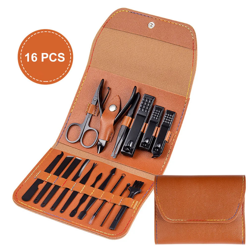 

12/16Pcs Nail Clippers Set Stainless Steel Nail Cutter Manicure Tools with Leather Folding Storage Bag Pedicure Nail Care Kit