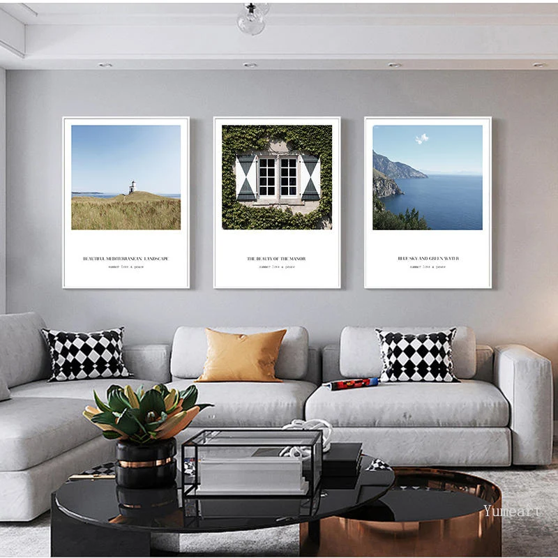 Современный холщовый постер с изображением тропического океана и окон настенный