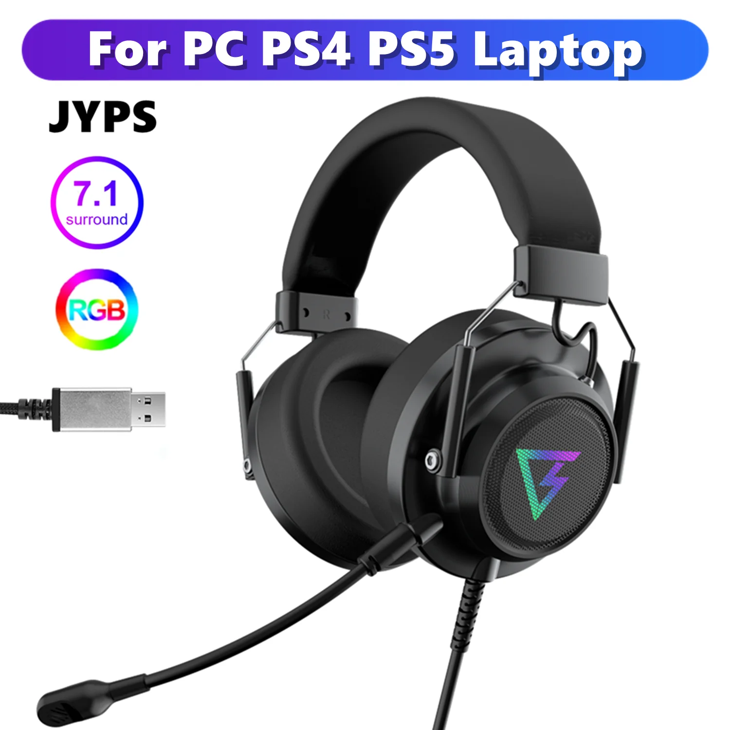 

7.1 Stereo USB Headphones with Microphone For PS4 PS5 PC Computer Headset Gamer Laptop Noise Canceling Over Ear Wired Earphones