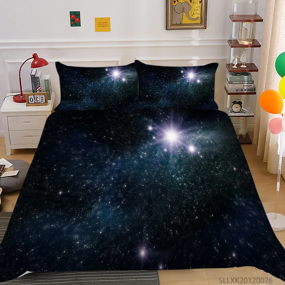 

Starry Sky Series Space Bedding Comforter Cover Set Queen Galaxy Printed Duvet Cover Soft Bedroom Decor Teens Kids Boy