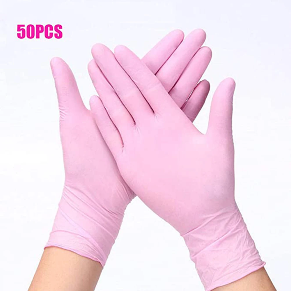 Розовые одноразовые перчатки высокоэластичные латексные для уборки