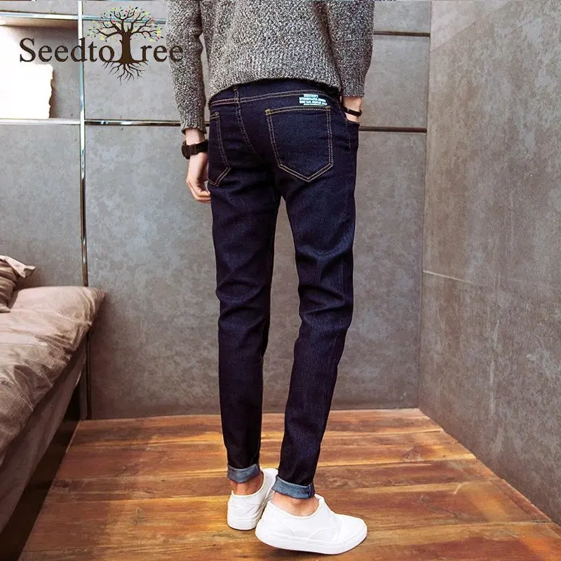 Casual Men's Jeans Slim Small Feet Ankle Length Denim Trousers Pencil Pants