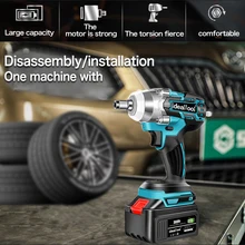 Brushless Cordless Electric Impact Wrench 1/2inch Power Tools 15000Amh Li Battery +LED light Adapt For Makita 18V Battery