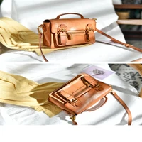 Original retro art handmade handbags genuine leather British portable handbags cowhide messenger bag hit color small satchel