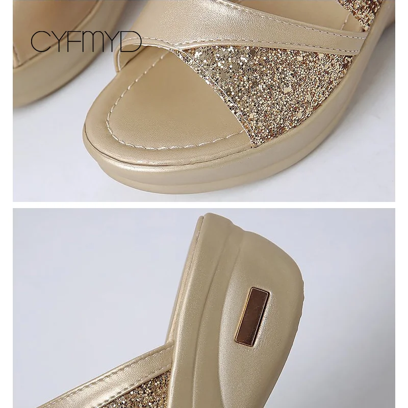 Platform Sandals Women Glitter Luxury Golden Summer shoes for woman Party Sandals ladies wedges Comfortable Big Size 42/43
