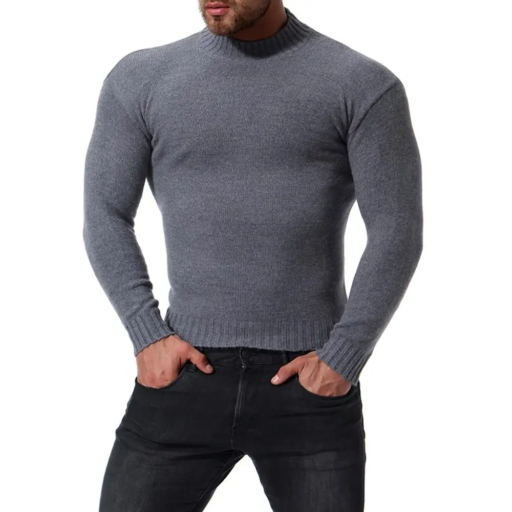 

Long Sleeve Sweater Men Style Slim Knitted Gray Sweater