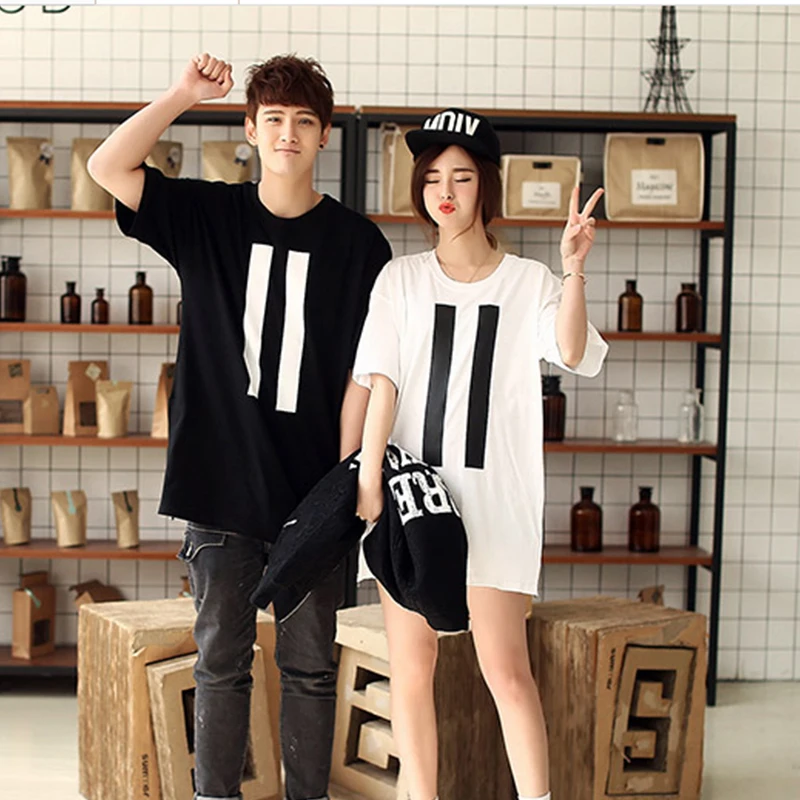 Футболка с короткими рукавами для влюбленных летняя свободная средней и длинной по бокам молнией на задней