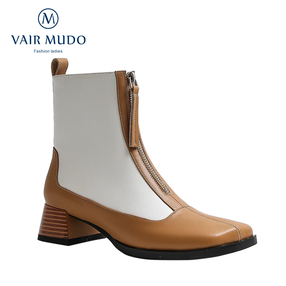 

VAIR MUDO New Trend Ankle Boots Shoes Elegant HIgh Heels Genuine Leather Mixed Colors Concise Square Toe Footwear Shoe WM-X118-C