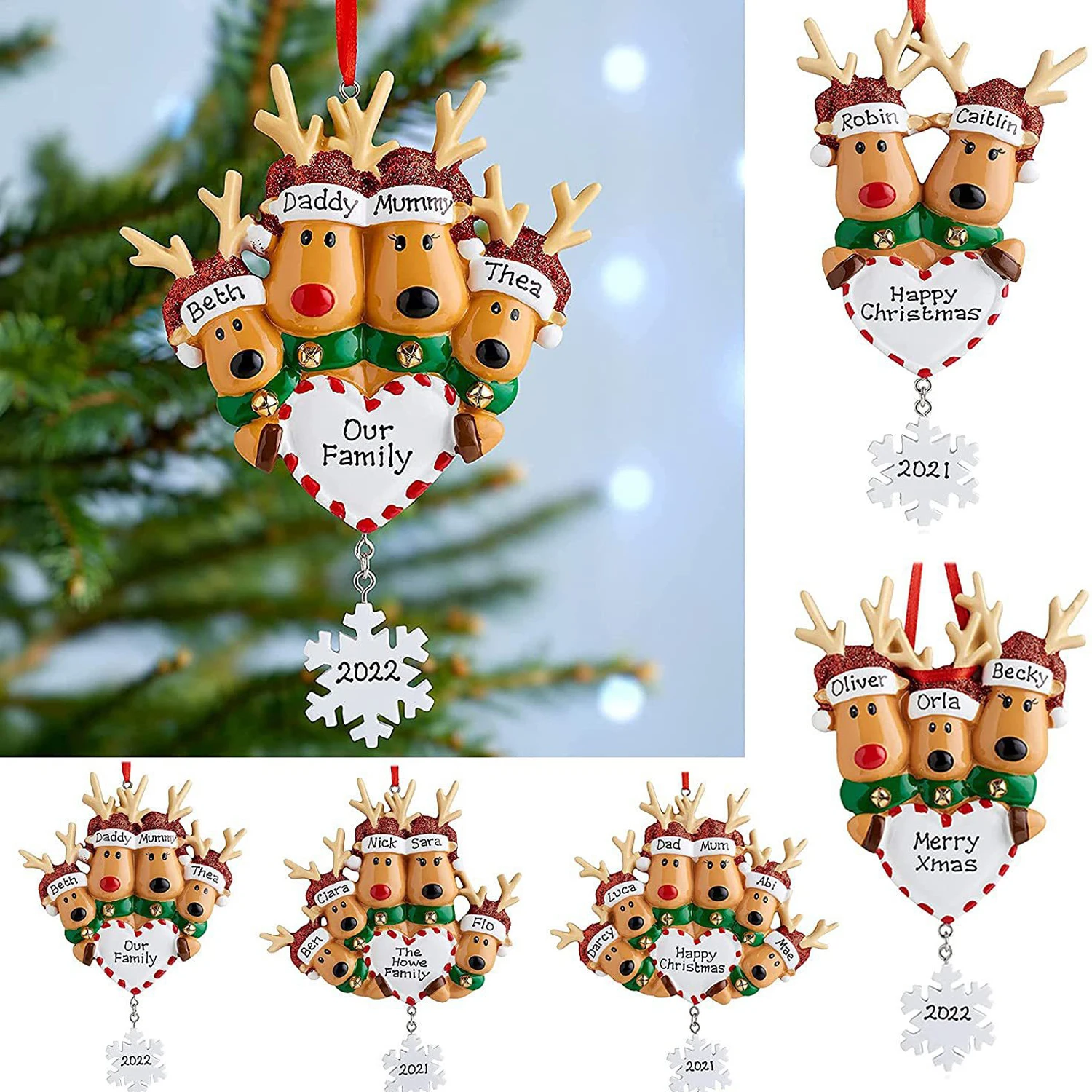 

2021 Love Family Elk Christmas Tree Ornaments Merry Christmas Decoration for Home Xmas Tree Hanging Pendants Navidad Gifts Noel