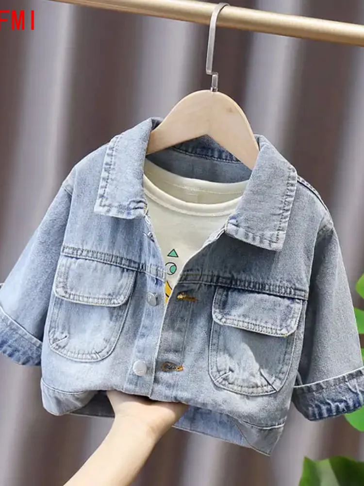 

1-7T Baby Panda Printed Blue Denim Jacket Children's Wear 2021 Spring Autumn New Boys Single-breasted Tops Kids Korean Jackets